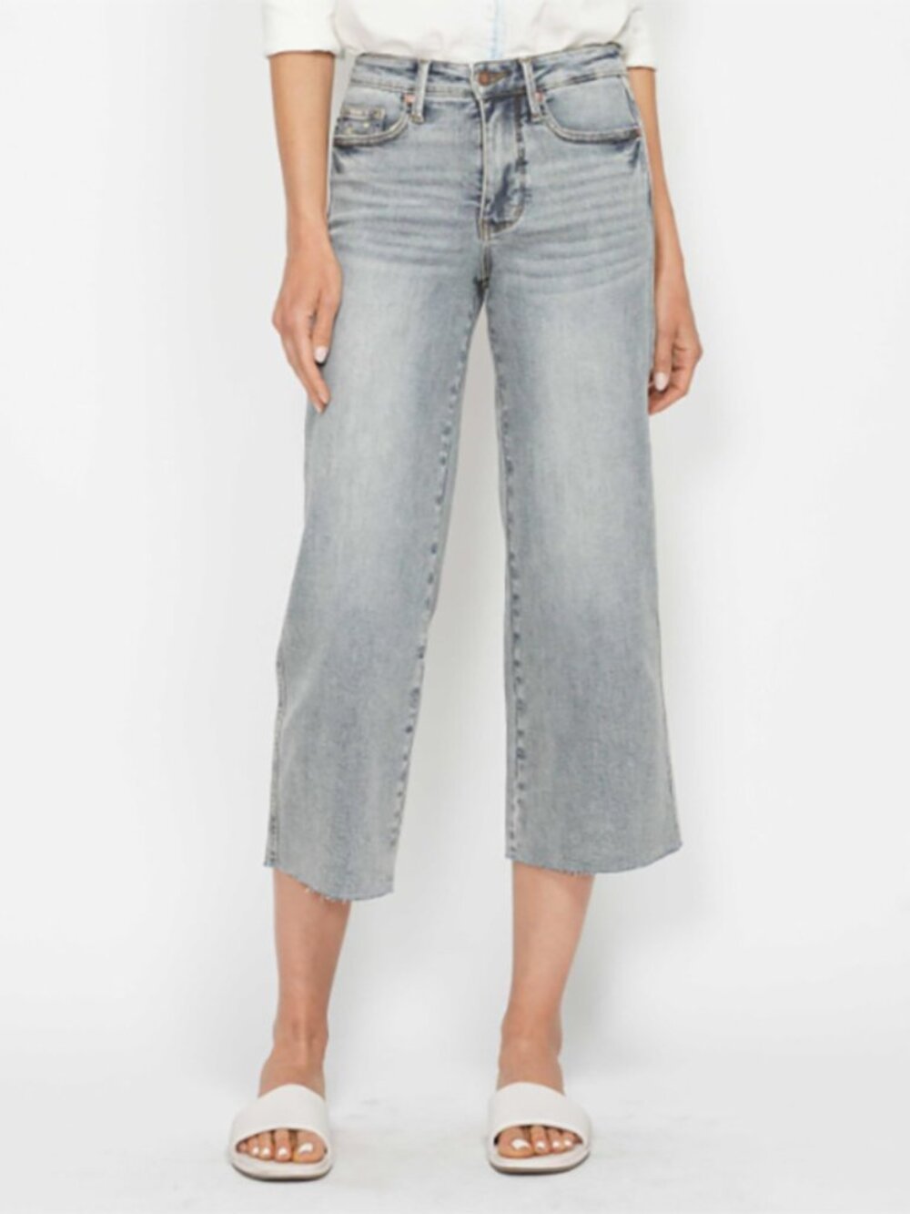 Judy Blue Tummy Control Raw Hem Crop Wide Leg